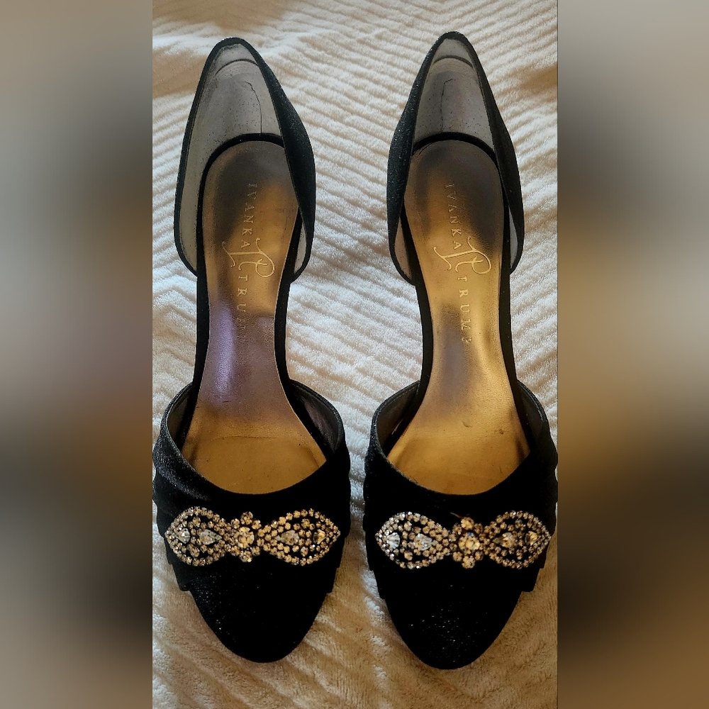 Black Shimmer and Jeweled Ivanka Trump Heels
